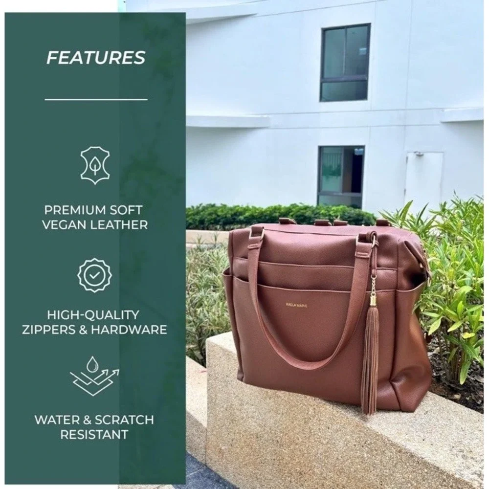 Kaela Marie Large Diaper Bag Backpack, Vegan Leather Travel Tote with Brown‎